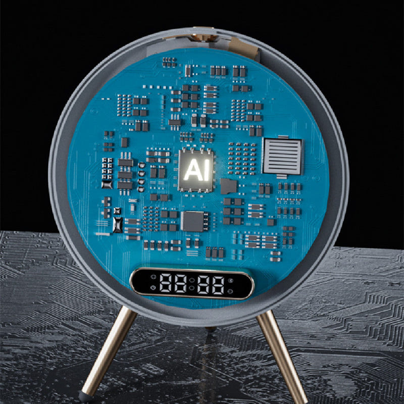 Round LED makeup mirror base with built-in display and touch controls