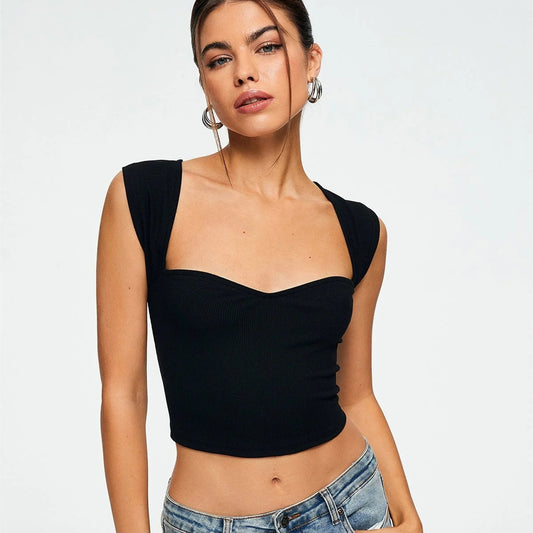 Solid Ribbed Sleeveless Crop Top