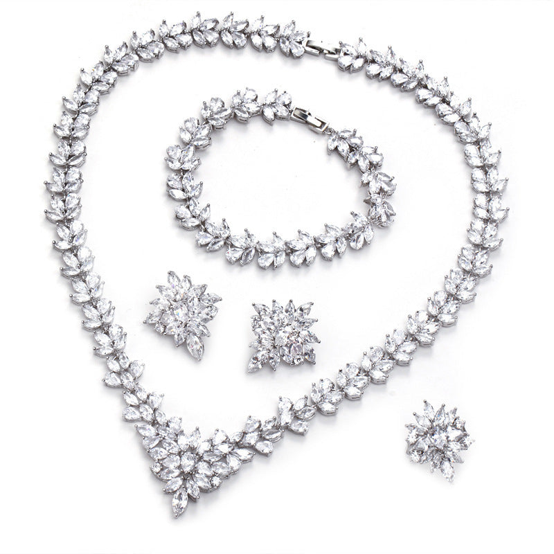 Dazzling Zircon Bridal Jewelry Set – Necklace, Bracelet & Ring