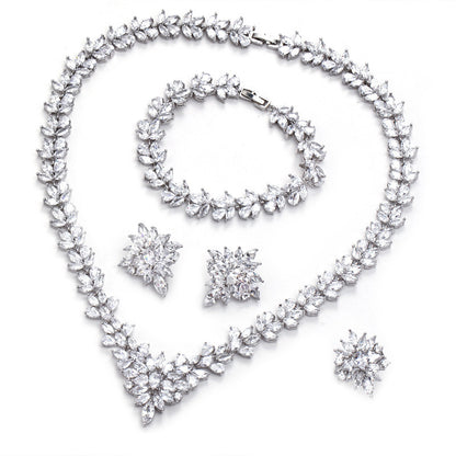Dazzling Zircon Bridal Jewelry Set – Necklace, Bracelet & Ring