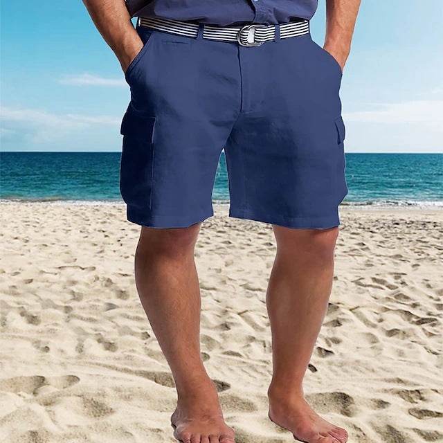 Multi-pocket Straight Plain Comfortable Breathable Shorts - YAXSO
