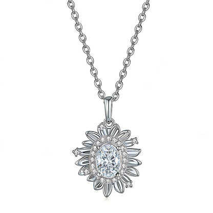 Silver necklace with a floral pendant on a white background