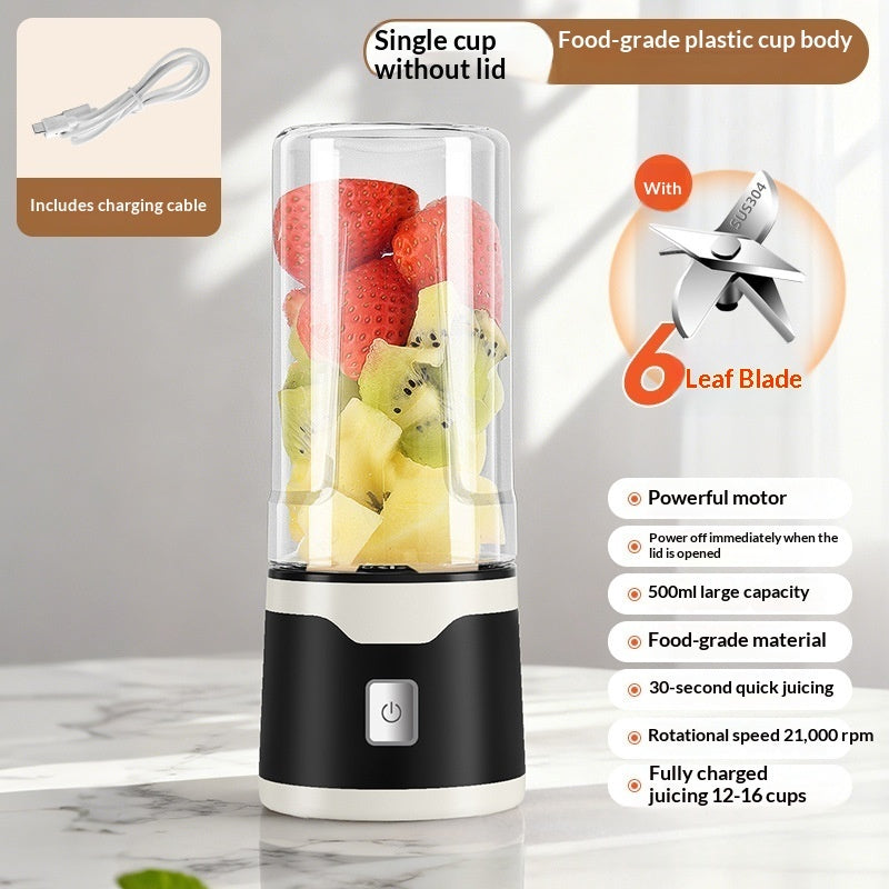 Single-cup USB electric juicer cup, black base, 6-leaf blade, without lid
