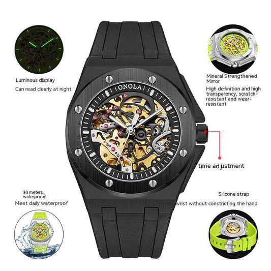Tape Waterproof Luminous Hollow Automatic Mechanical Watch - YAXSO