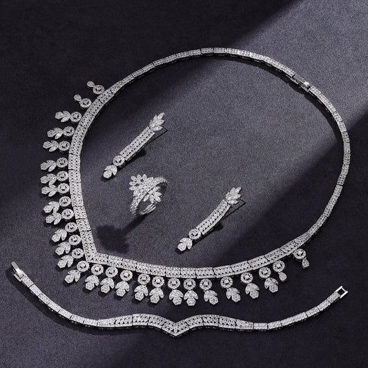 Necklace Earring Ring Tassel Jewelry Full Diamond Suit - YAXSO