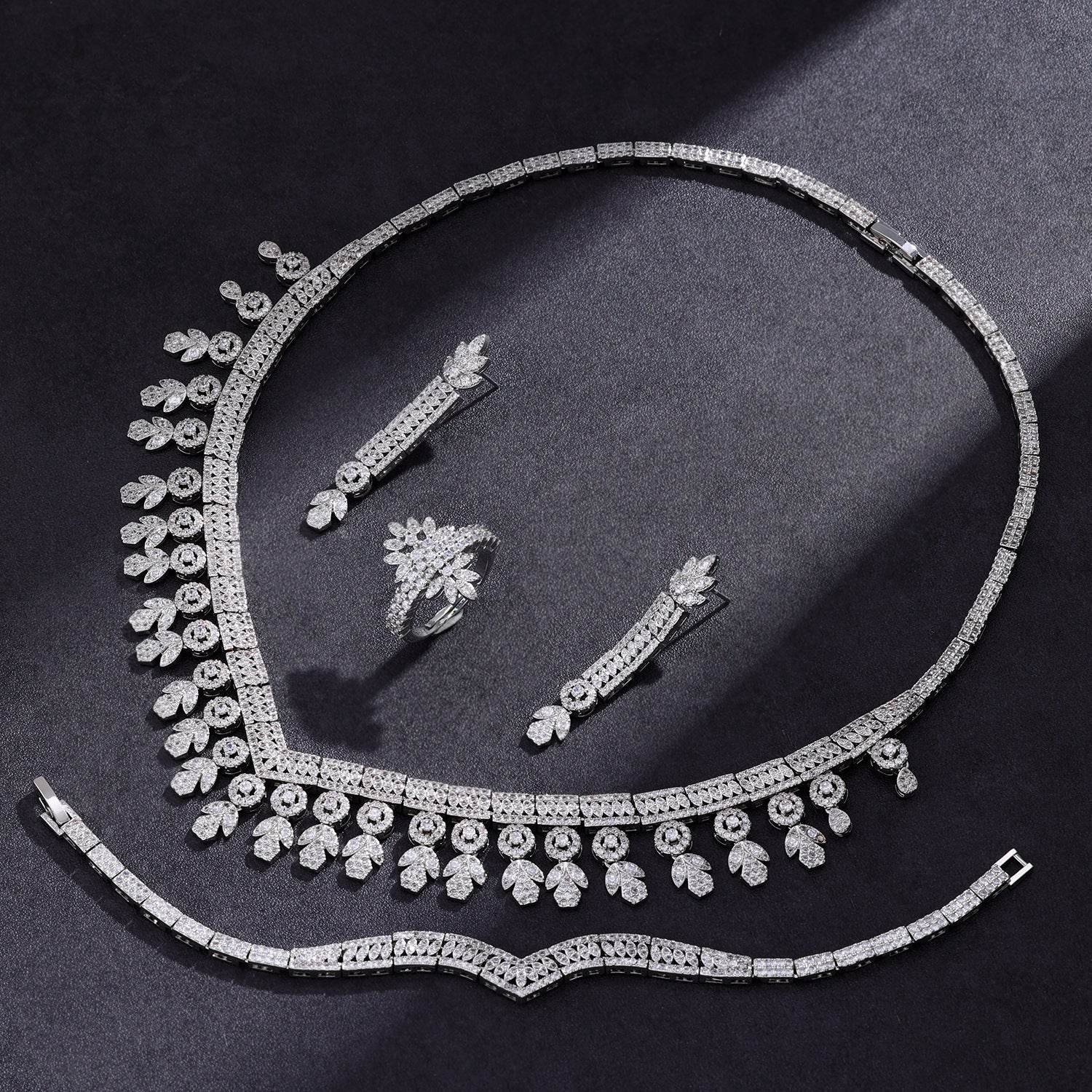 Necklace Earring Ring Tassel Jewelry Full Diamond Suit - YAXSO