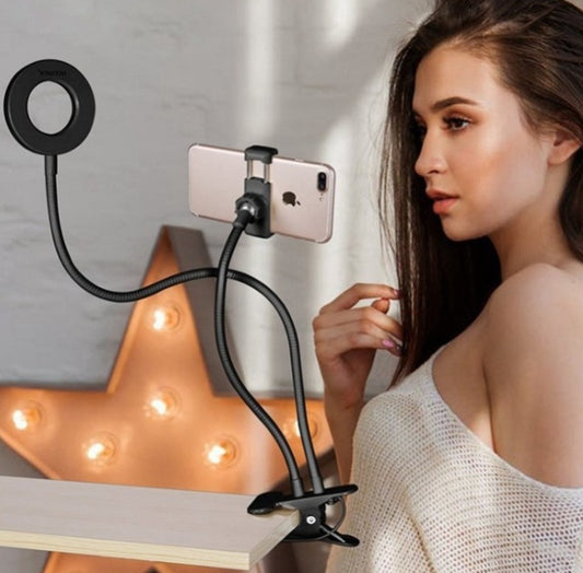 Black LED ring light selfie kit with flexible stand and phone holder