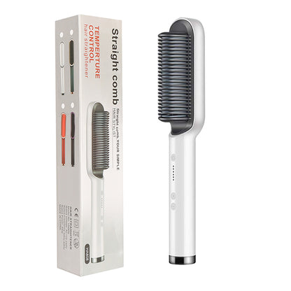 Hair straightening comb with packaging on a white background