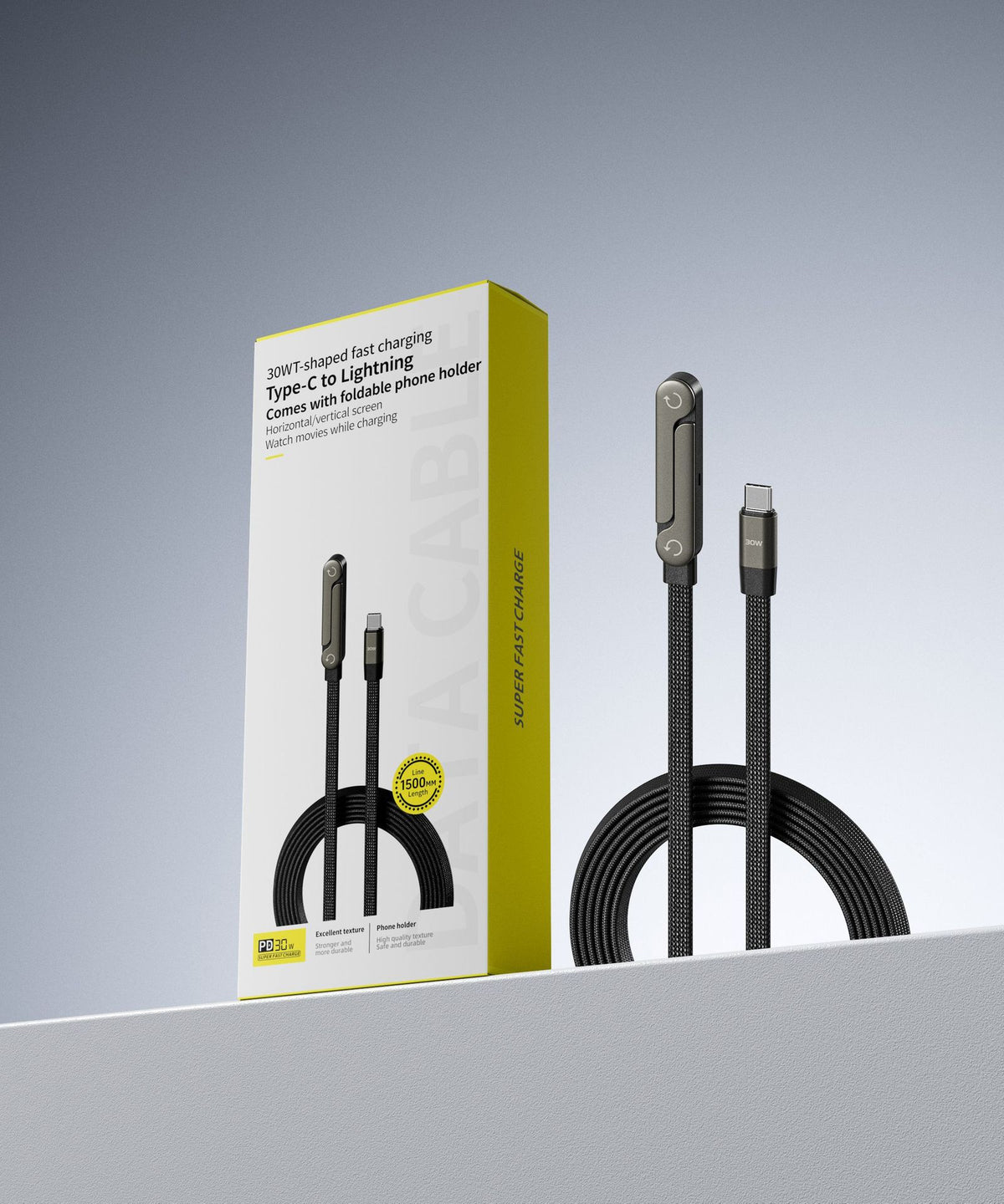 Type-C to Type-C foldable phone stand fast charging cable kit with retail box