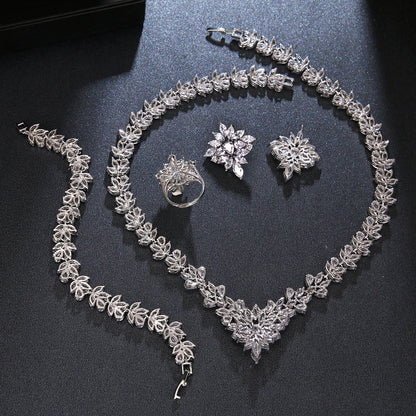 Dazzling Zircon Bridal Jewelry Set – Necklace, Bracelet & Ring
