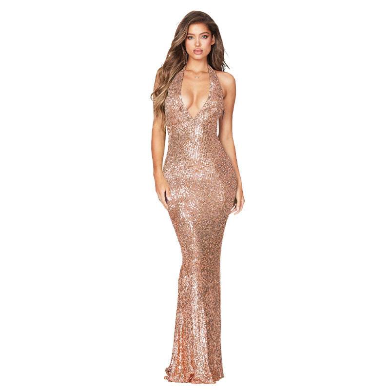 European And American Skirt Summer Women's Deep V Halter Backless Dress - YAXSO