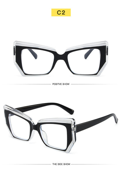 Retro contrast TR90 anti-blue glasses with black-and-clear rectangular frame and clear lenses