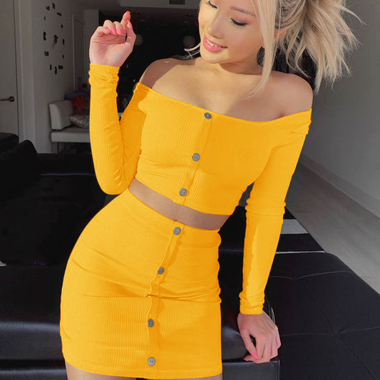 Two-Piece Ribbed Skirt Set – Off-Shoulder