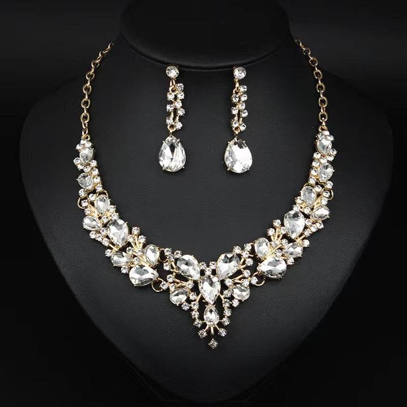 Water Drop Women's Alloy Bridal Necklace Two-piece Earrings Set - YAXSO