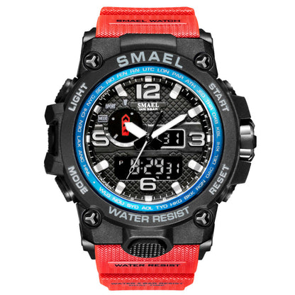 SMAEL watch with red strap and black dial on a white background