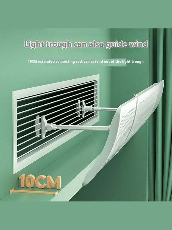 Wind-guiding hood with extended light trough, white perforated panel for air vents