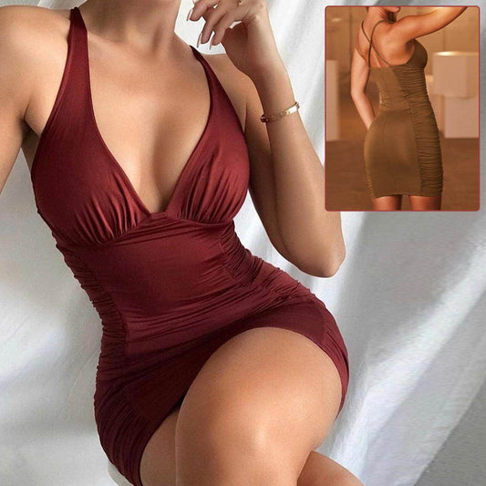 Sexy Deep V-neck Backless Suspender Dress INS Fashion Slim Hip Backless Short Dresses Summer Women's Clothing - YAXSO