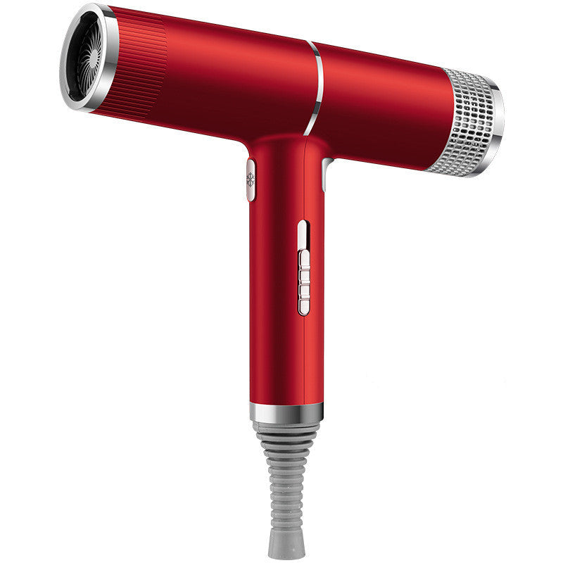 Red hair dryer with concentrator nozzle and ridged handle, corded for home use