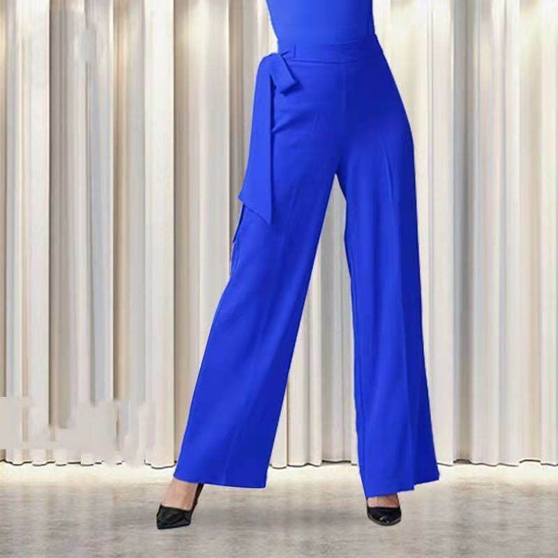 Ribbon Female Draping Effect Solid Color Straight-leg Pants - YAXSO