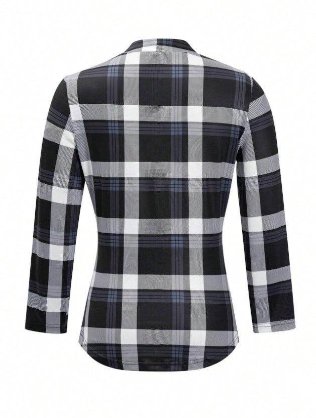 Women's Plaid Notch Neck Criss Cross Tie Short Sleeve T-Shirt - YAXSO