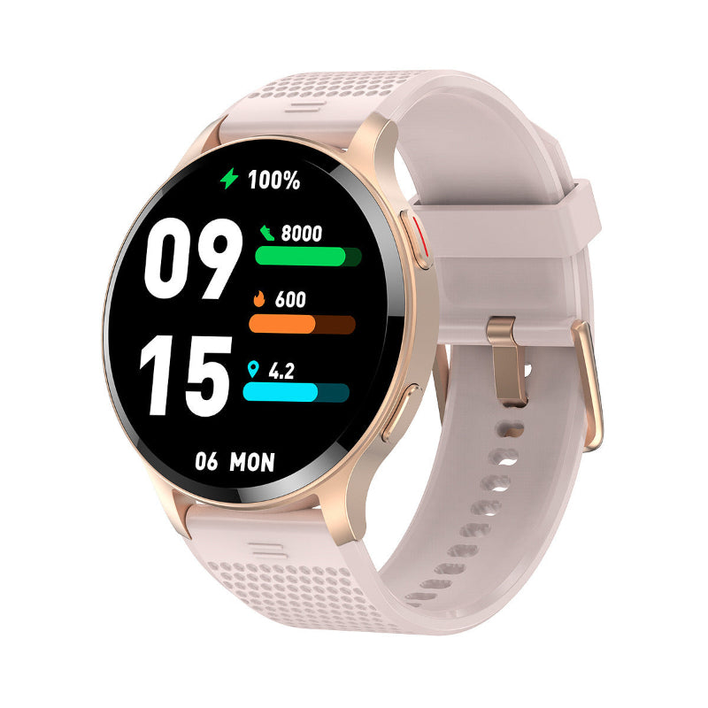Smartwatch with a light pink band on a white background