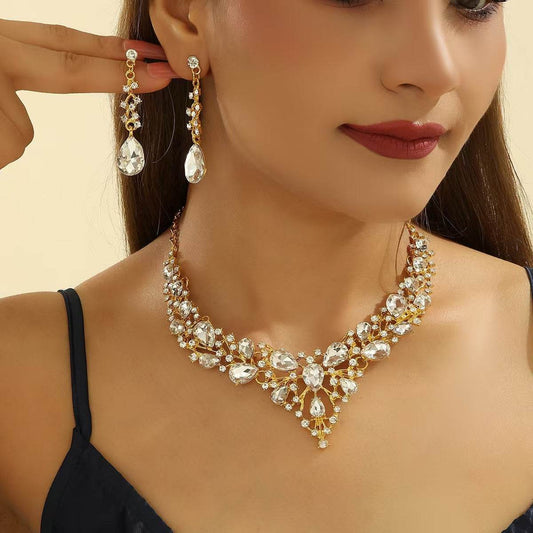 Water Drop Women's Alloy Bridal Necklace Two-piece Earrings Set - YAXSO