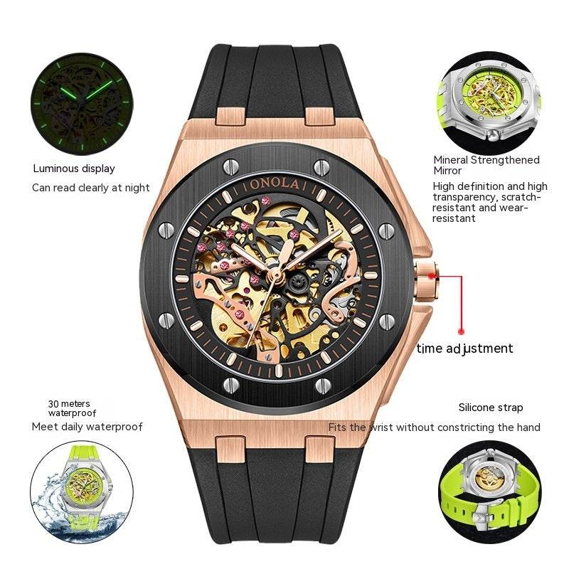 Tape Waterproof Luminous Hollow Automatic Mechanical Watch - YAXSO