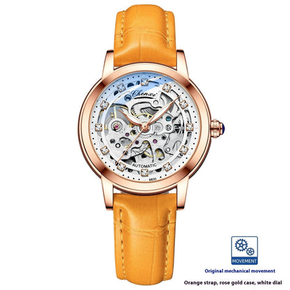 Watch with orange strap and rose gold case. YAXSO UAE ONLINE STORE