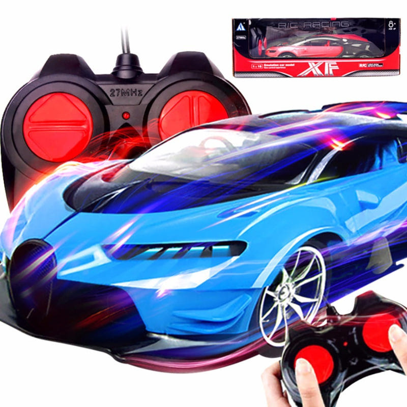 Remote control racing car toy, blue sports car with LED light effects