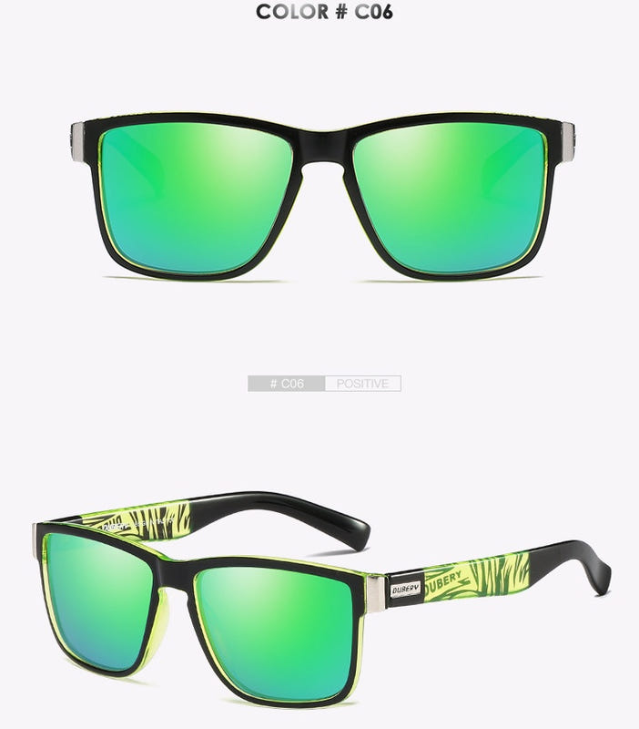 Men's polarized sunglasses with green mirror lenses and green-accent frame