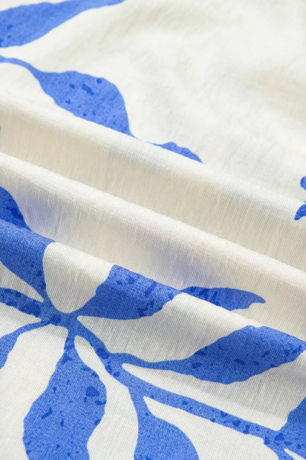 Close-up of blue and white floral patterned fabric