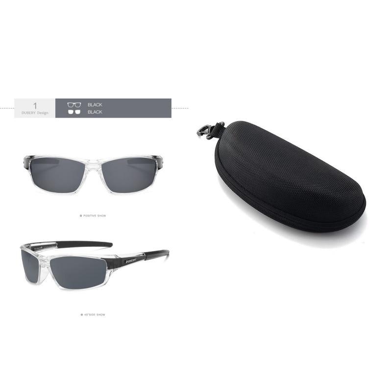 Men's polarized sports sunglasses with black case, dark lenses
