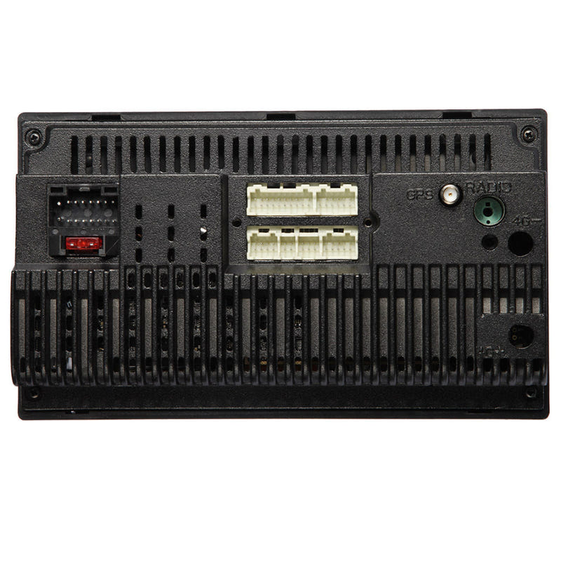 7-inch Android car stereo back panel with wiring connectors and antenna port