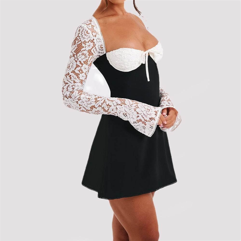 Fashion Corset Lace Long Sleeve Dress Sexy Y2K Backless Lace Up Short Dresses Womens Clothing - YAXSO