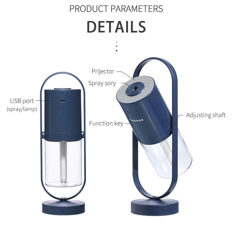 Blue handheld device with labeled parts on a white background