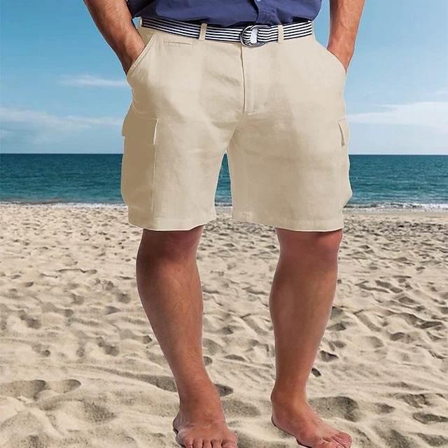 Multi-pocket Straight Plain Comfortable Breathable Shorts - YAXSO