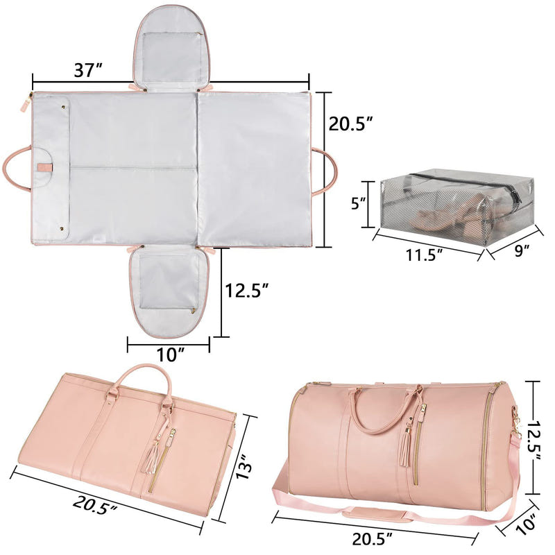 Large capacity travel duffle bag, white with side compartments and included small hanging pouch