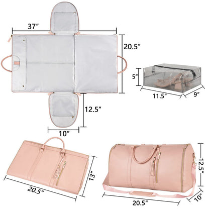 Large capacity travel duffle bag, white with side compartments and included small hanging pouch
