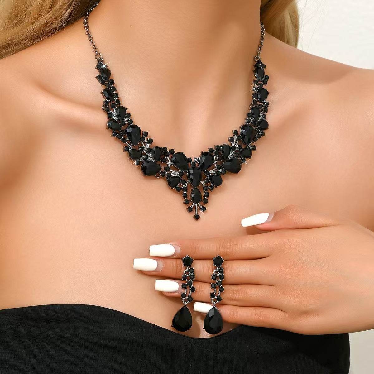 Water Drop Women's Alloy Bridal Necklace Two-piece Earrings Set - YAXSO