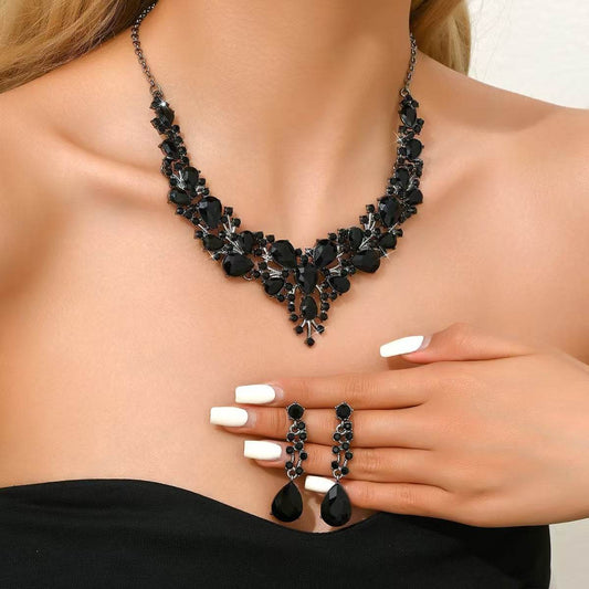 Water Drop Women's Alloy Bridal Necklace Two-piece Earrings Set - YAXSO