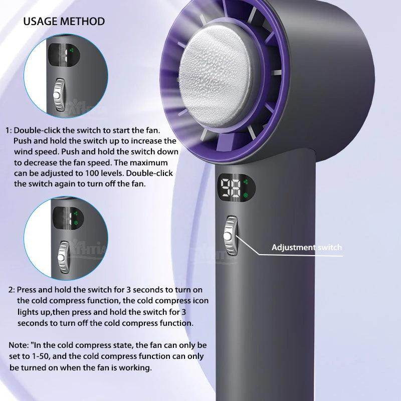 Portable Handheld Turbo Fan Cooling Semiconductor Refrigeration 3000mAh Battery Wind Speeds Adjustable Mini Personal Fan - YAXSO