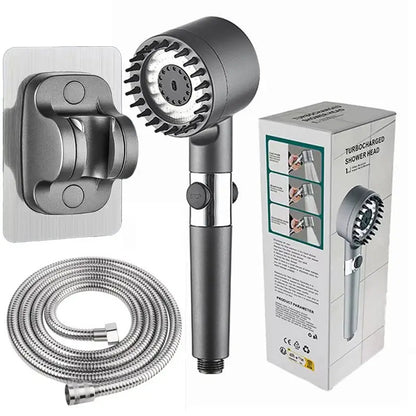 Handheld showerhead set with wall mount holder, coiled hose, and retail box
