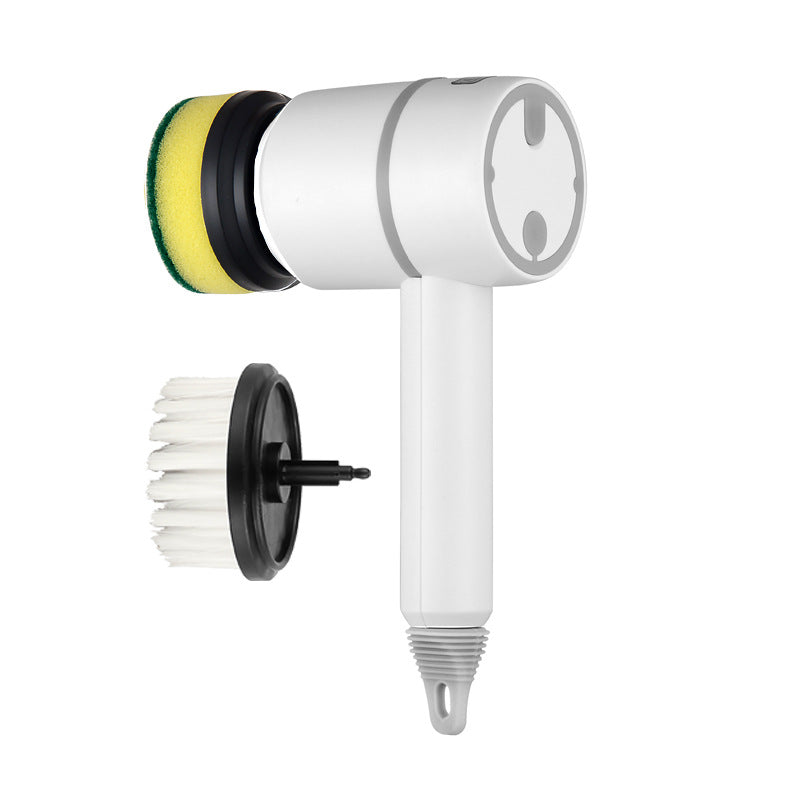 White handheld cleaning tool with attachments on a white background