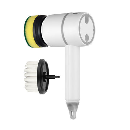White handheld cleaning tool with attachments on a white background