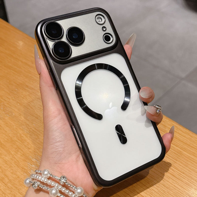 Black protective phone cover with white panel and circular grip ring