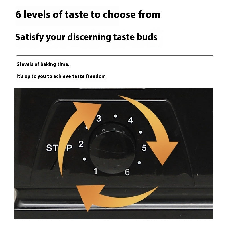 Baking timer with numbered levels and arrows, text about taste levels.
