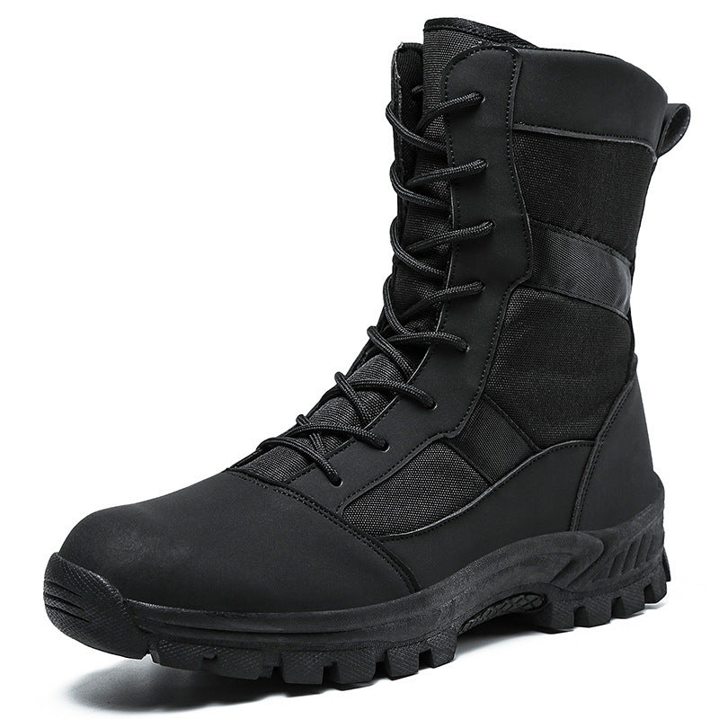 Black tactical boot on a white background