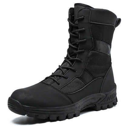 Black tactical boot on a white background