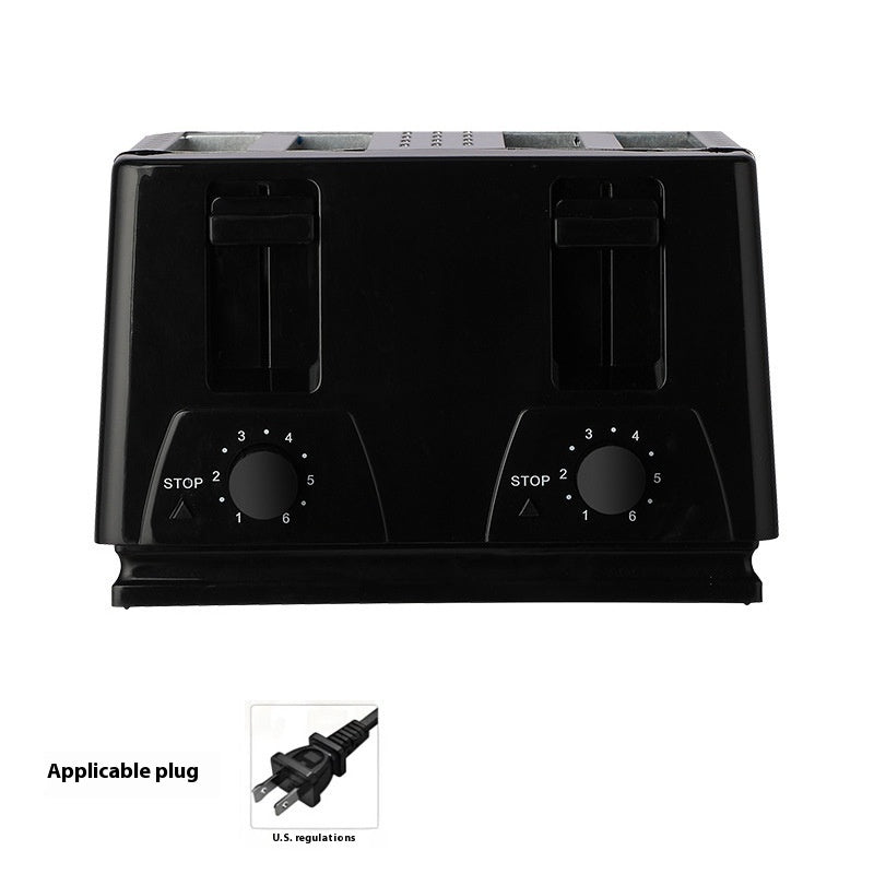 Black toaster with control knobs on a white background