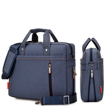 Blue backpack with multiple compartments and zippers on a white background